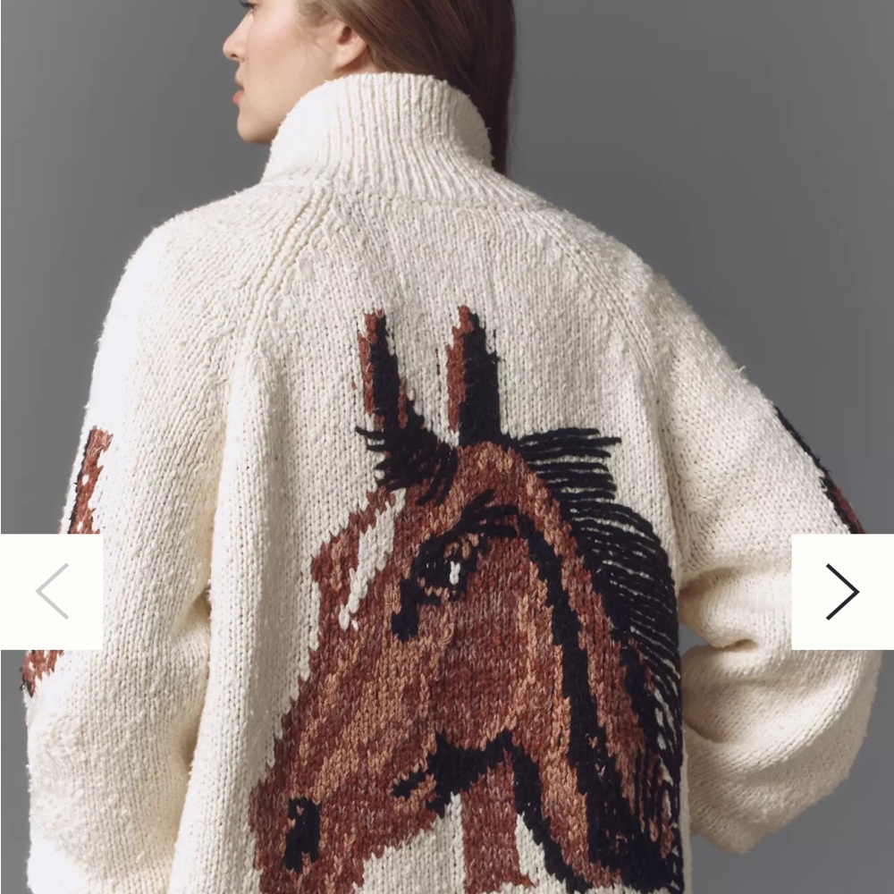 Anthropologie Pilcro cream embroidered horse cardigan medium